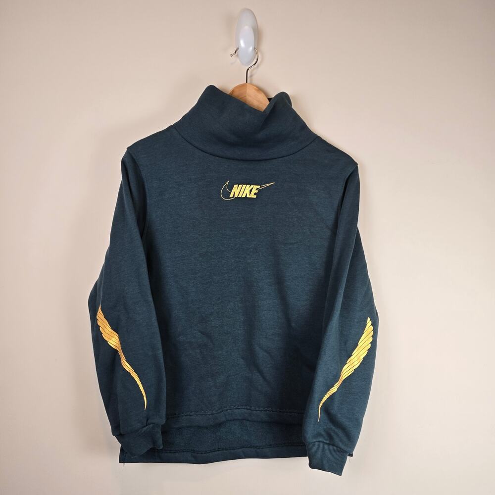 Nike Funnel Neck Sweatshirt Size S Kids Long Sleeve Club Fleece Pullover Teal
